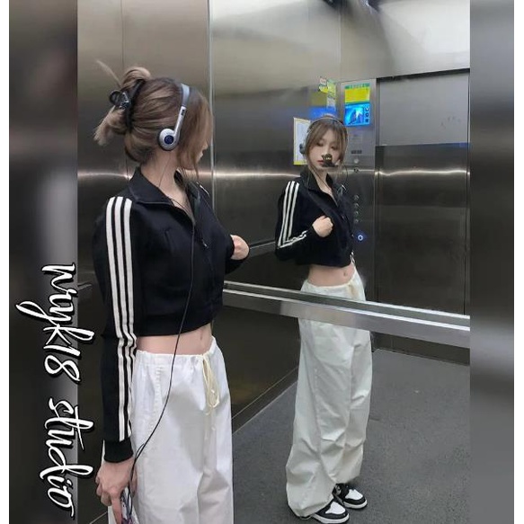 Áo Khoác Thể Thao Tay Dài Có Khóa Kéo Phong Cách Hàn Quốc Thời Trang Cho Nữ