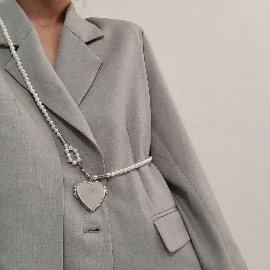 Chuỗi dây bằng kim loại dày và hạt ngọc trai giả mặt hình trái tim thời trang kiểu pháp cho nữ