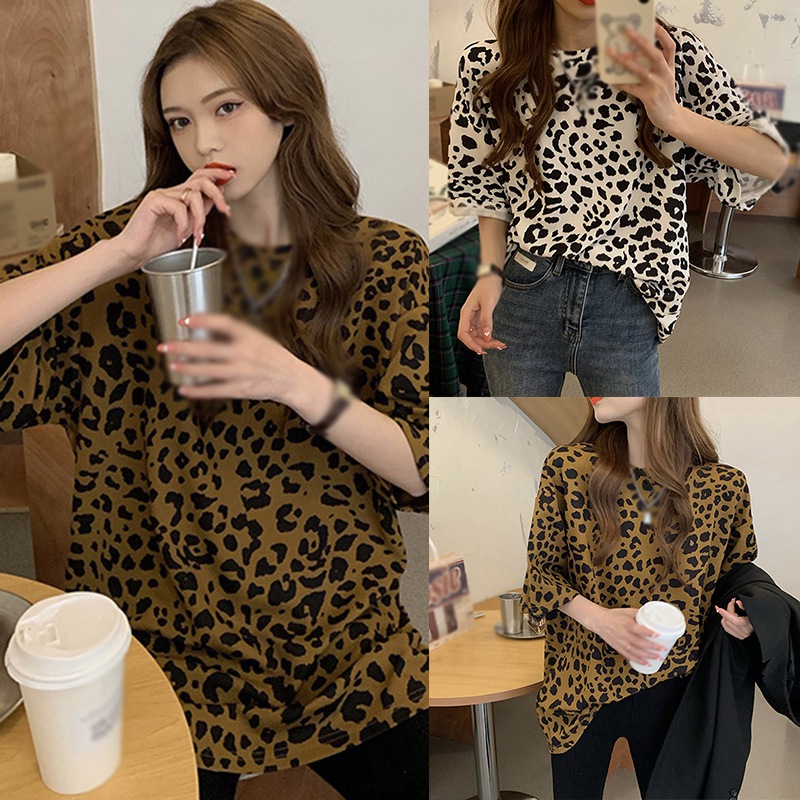 Áo Thun Nữ Ngắn Tay Họa Tiết Da Báo Thời Trang