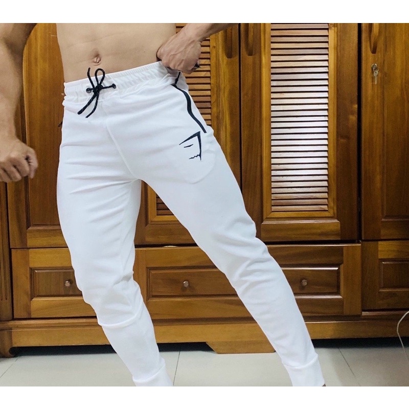 Quần Dài Tập Gym Nam Xưởng May Đồ Gym Thun Poly 2 Da Logo Thêu Sắt Nét