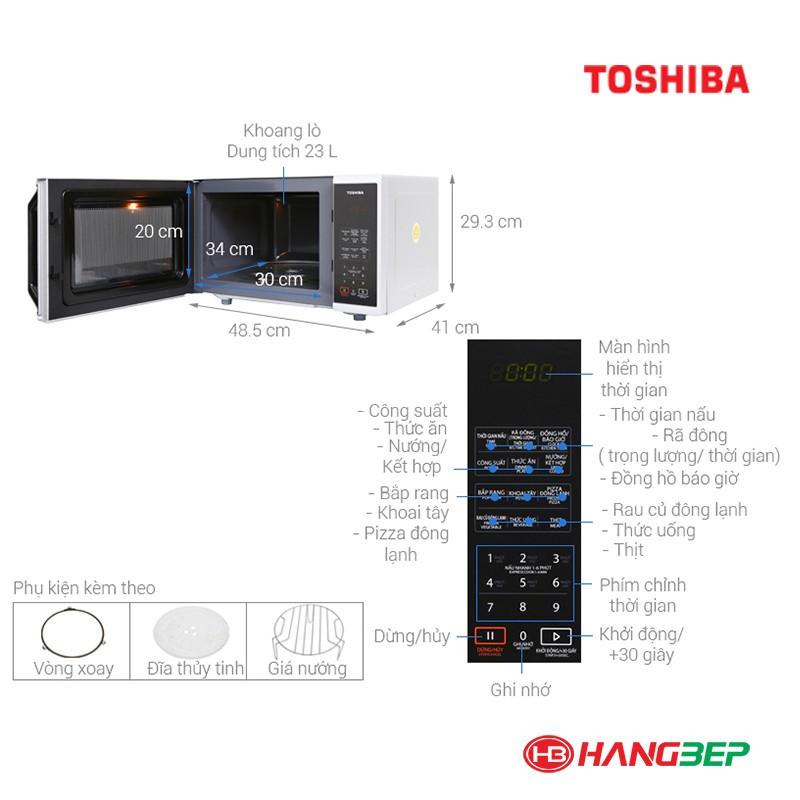 Lò vi sóng có nướng 23 lít Toshiba ER-SGS23(S1)VN /34 lít ER-SGS23(S1)VN - sản xuất tại Thái Lan