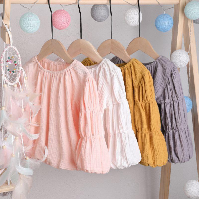 ♕ babyme ღ Baby Girl Long Sleeve Solid Color Puff Sleeve T-shirts