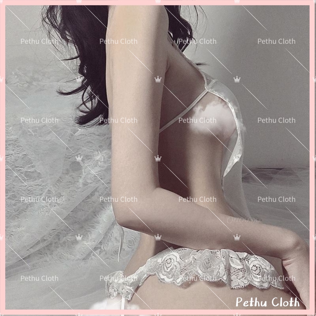 （Q1,HCM）Đầm ngủ sexyFreeshipVáy Ren hai dây Set đồ lót Cosplay Cổ đen trắng đỏ gợi cảm-kèm quần chip cho 40-55kg--015