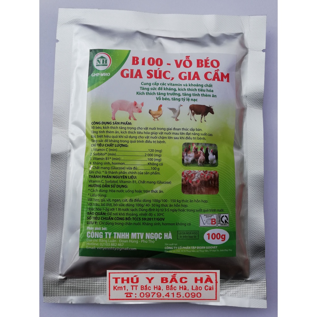 1 gói 100g B100 Dùng vỗ béo cho gia súc, gia cầm của công ty Ngọc Hà