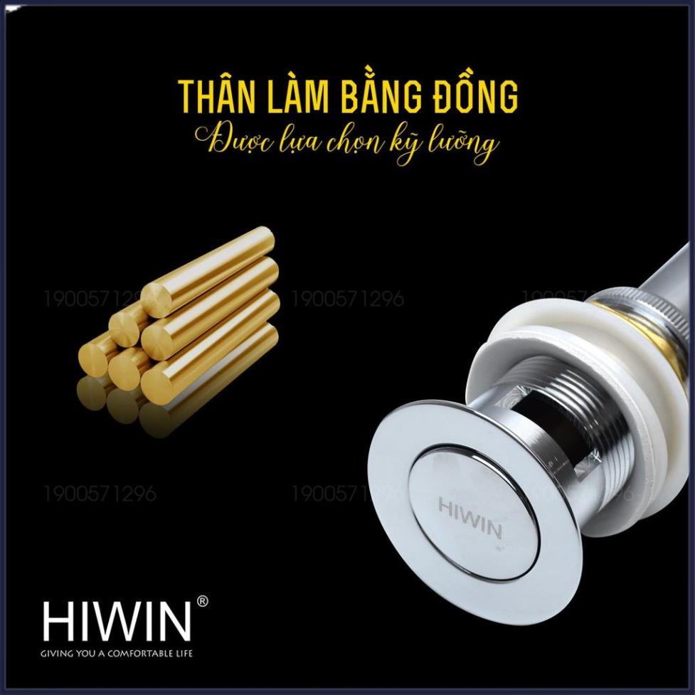 Bộ xả lavabo, xiphong chậu rửa mặt nắp lật đồng mặt gương có lỗ chống tràn HIWIN PG-3016