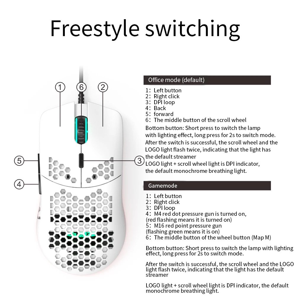 Ajazz AJ390 / AJ390R Chuột chơi game có dây USB 6 nút Chuột nhẹ 16000DPI RGB có thể lập trình cho máy tính xách tay chơi game máy tính xách tay