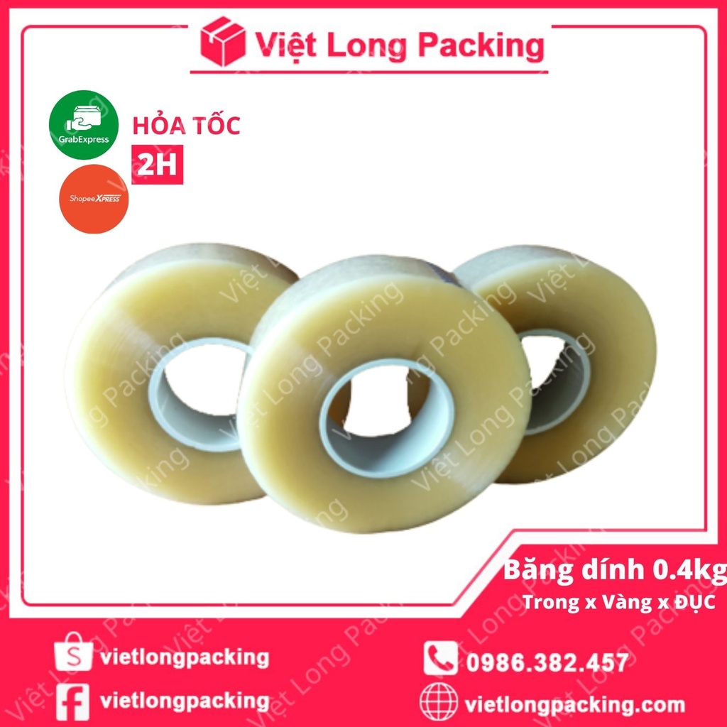 Băng dính đóng hàng 400g lõi siêu mỏng 3mm màu trong