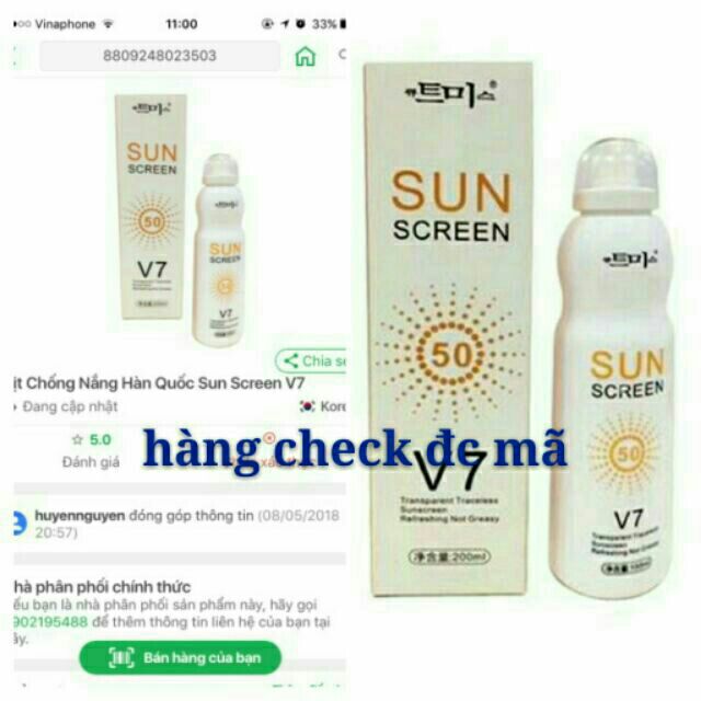 💐 💐 Xịt chống nắng Hàn Quốc SUN & Spray Screen V7 Magic Flowers 💐💐(HÀNG BAO CHECK MÃ)