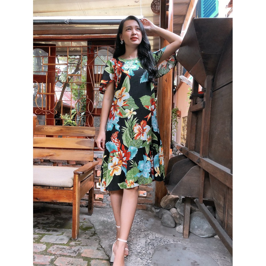 Đầm suông bèo nhún S&amp;M siêu xinh, họa tiết đẹp, vải mát, có bigsize, giá rẻ GR0070