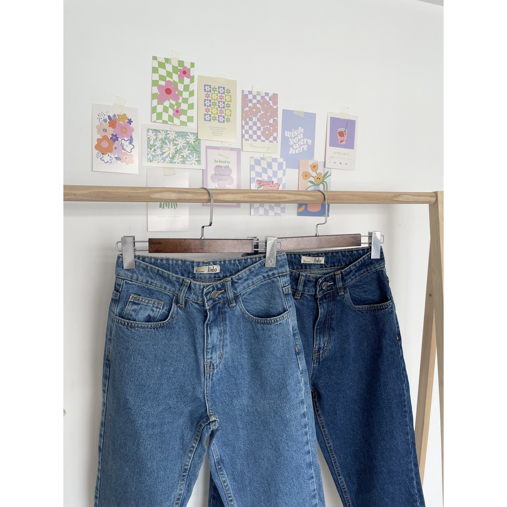 Quần Jeans Nữ Lưng Cao Dáng Baggy Fit Form Lửng 9 Tấc Màu Hot Xanh Đậm LDM-103