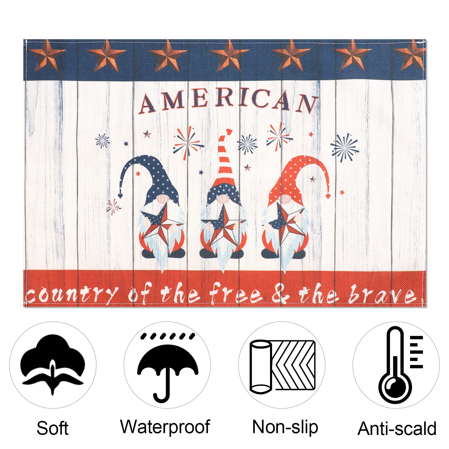 LUCKY 4pcs Party Decorations Gnome Placemats Washable Cotton and linen Placemat Table Mats Non-Slip Heat Resistant Fast Dry Kitchen Dining 4th of July Memorial Independence Day