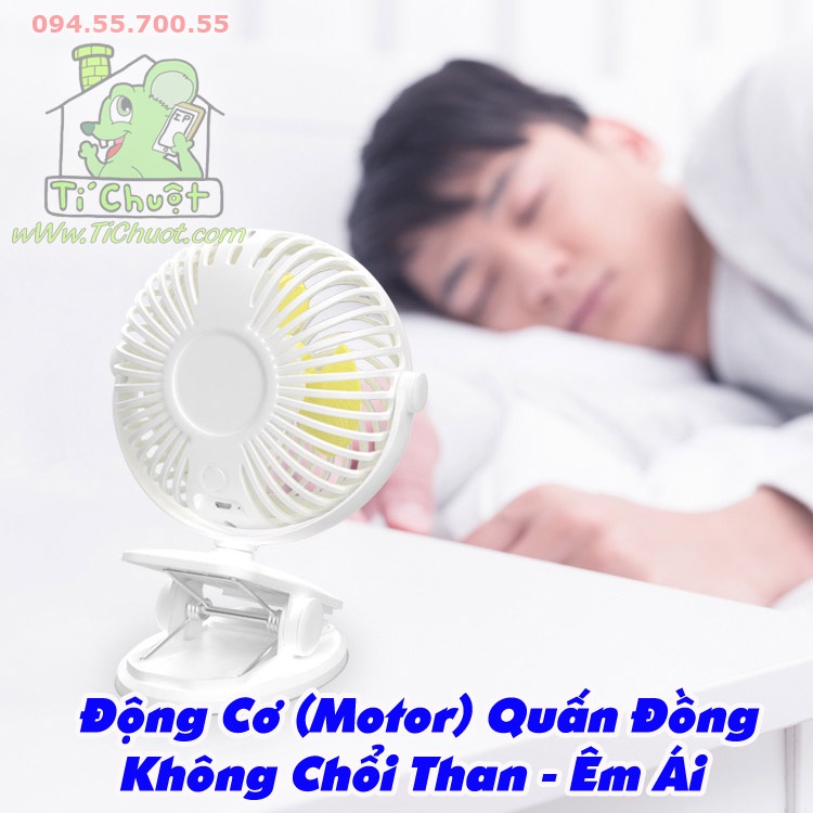 Quạt Sạc Clamp Fan Kẹp Bàn/ Xe Nôi Pin 2000mAh Siêu Êm