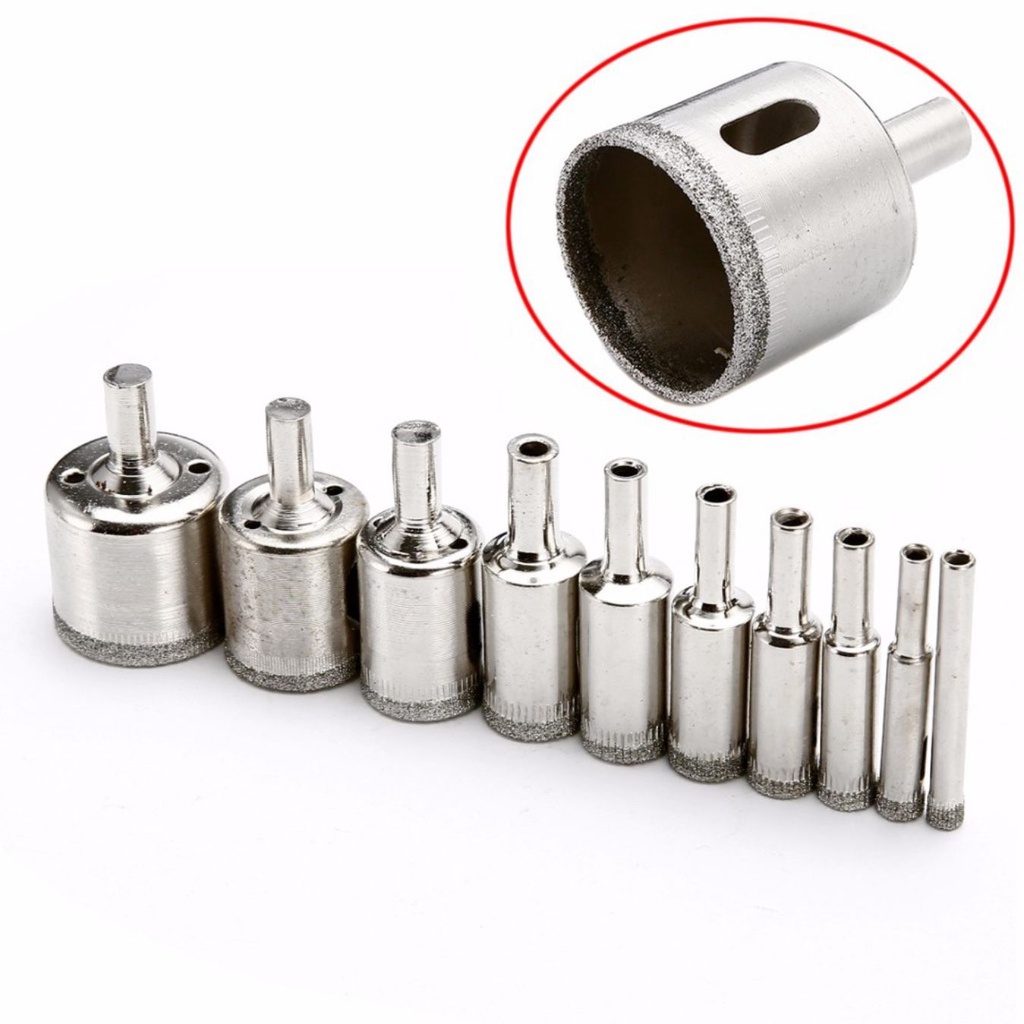 Combo 1 bộ 13 mũi khoan kính đầy đủ size từ 6mm-60mm loại cao cấp, mũi khoan gạch men, đá hoa cương, mũi khoan đa năng