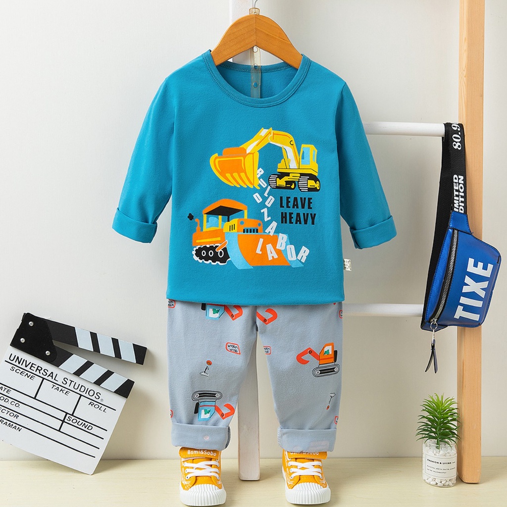 Bộ cotton dài tay cho bé trai, bé gái PIKA KIDS Bộ xuất hàn Bộ quần áo thu đông mặc ở nhà cho bé từ 10-16kg