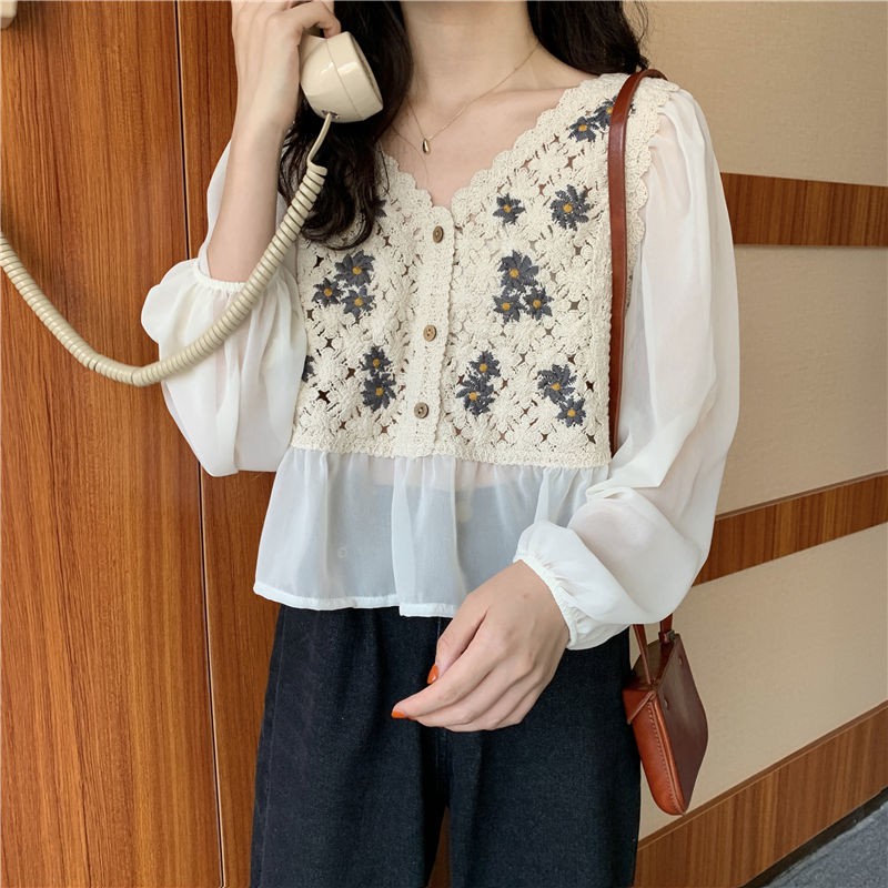 Áo Nữ Tay Dài Phối Ren Thời Trang Quyến Rũ | BigBuy360 - bigbuy360.vn
