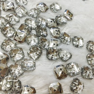 Cúc áo hạt acrylic nút vuông pha lê ánh bạc lấp lánh