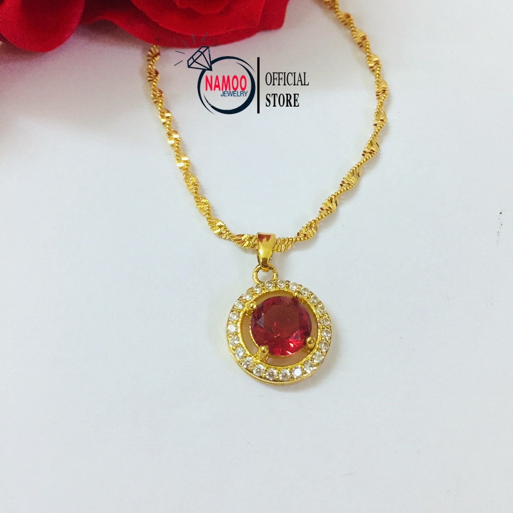 Dây Chuyền Mạ Vàng V509 đỏ kết hợp với dây xoắn xi kim Namoo Jewelry