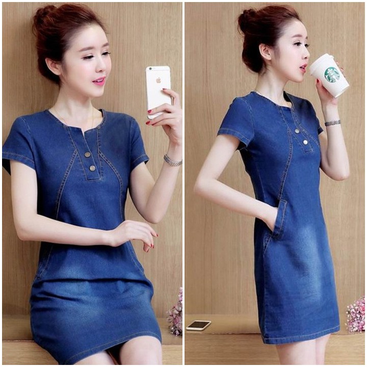Đầm jean đầm nữ suông tay ngắn đi dự tiệc dạo phố TH234 | BigBuy360 - bigbuy360.vn