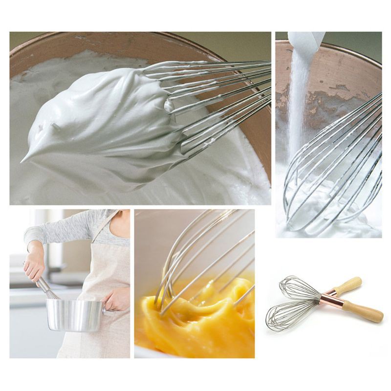 be❀  10/12inch Stainless Steel Egg Beater Hand Mixer Butter Blender Whisk Wooden Handle Kitchen Gadgets