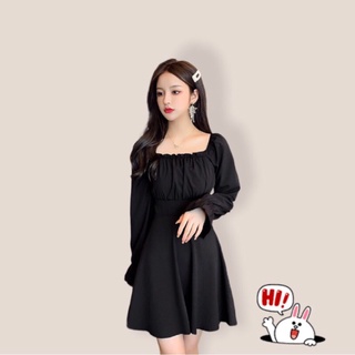 Đầm nữ cổ vuông tay dài dáng suông chất mềm mát D168