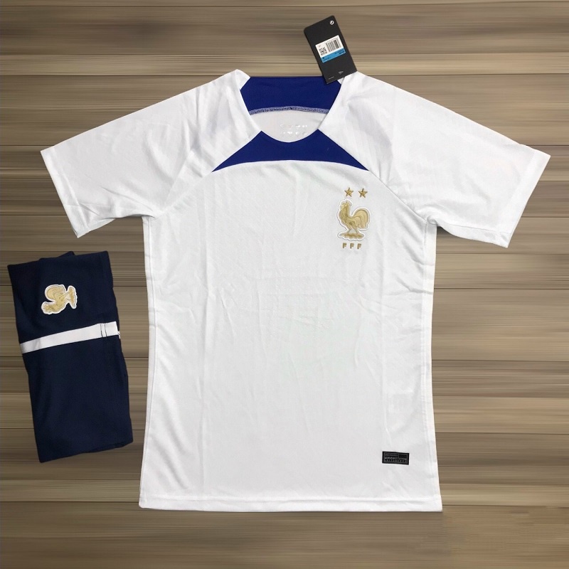 Bộ Quần Áo Bóng Đá Tuyển Pháp Trắng Vải Gai Thái Logo Thêu  - Bộ Đồ Đá Banh PP Bởi Be Happy Sport
