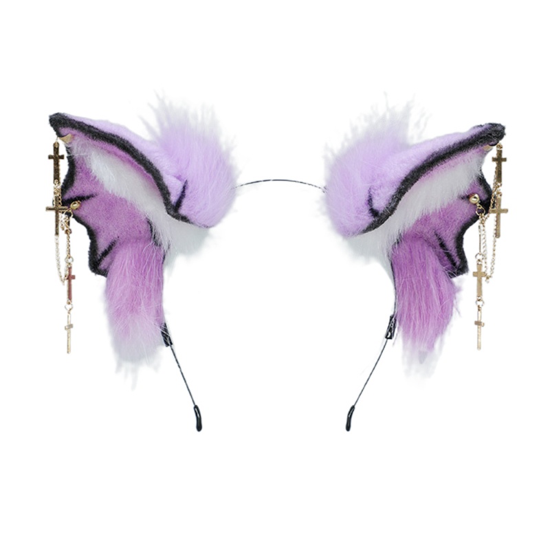 Băng Đô Cài Tóc Hình Tai Dơi Phối Lông Độc Đáo