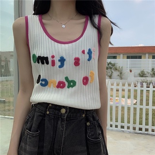 Áo Tank Top In Chữ Embriodred Dễ Thương Thời Trang Mùa Hè Cho Nữ