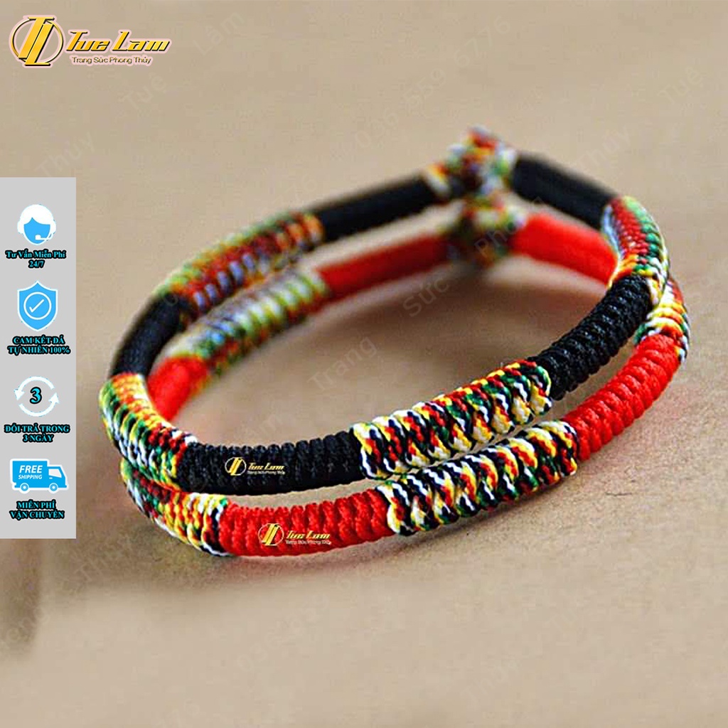 [Handmade] Vòng Chỉ Ngũ Sắc Tây Tạng Nút Thắt Size To - DIY Tuệ Lâm