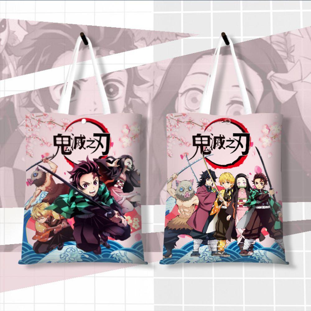 Túi Xách Vải Canvas Hai Lớp Họa Tiết Anime Phối Màu Cầu Vồng Xinh Xắn