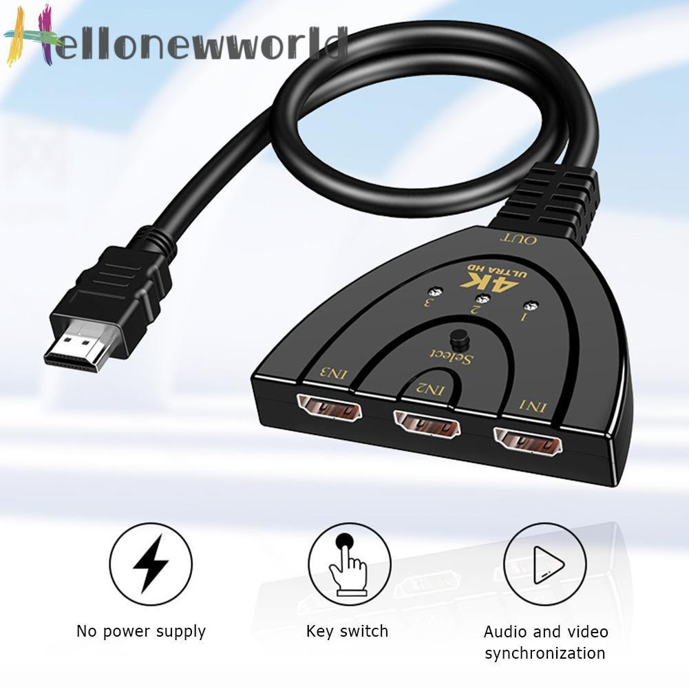 Hellonewworld HW-4K301X 3 Port Mini HDMI-compatible Splitter 3 in 1 out 4K Adapter Switcher Cable