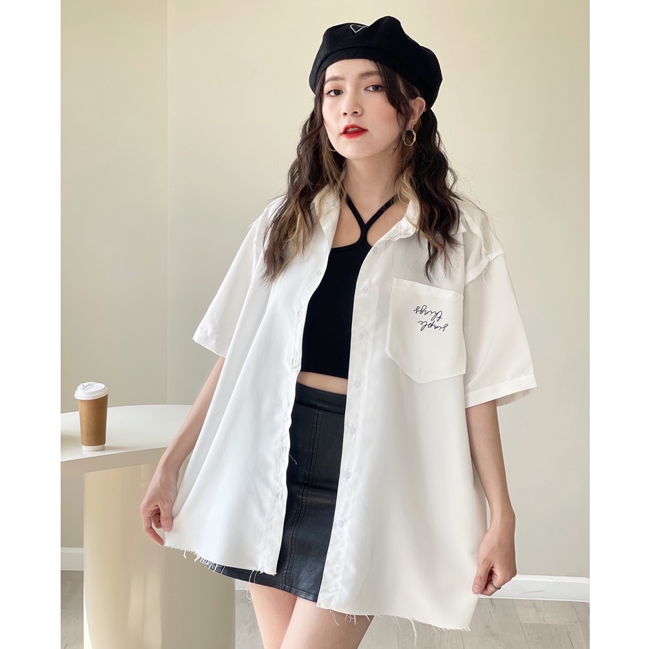 Áo sơ mi tay lỡ SIMPLE THINGS form rộng unisex nam nữ Ulzzang (Ảnh thật/ Có sẵn) | WebRaoVat - webraovat.net.vn