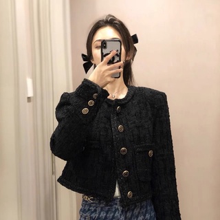 [Sẵn] Áo Dạ Tweed Croptop Ngắn Nữ Sang Chảnh Tiểu Thư Khoác Ngoài Có Độn Vai Mùa Thu Đông 2 Lớp Hàn Quốc Chali AD005