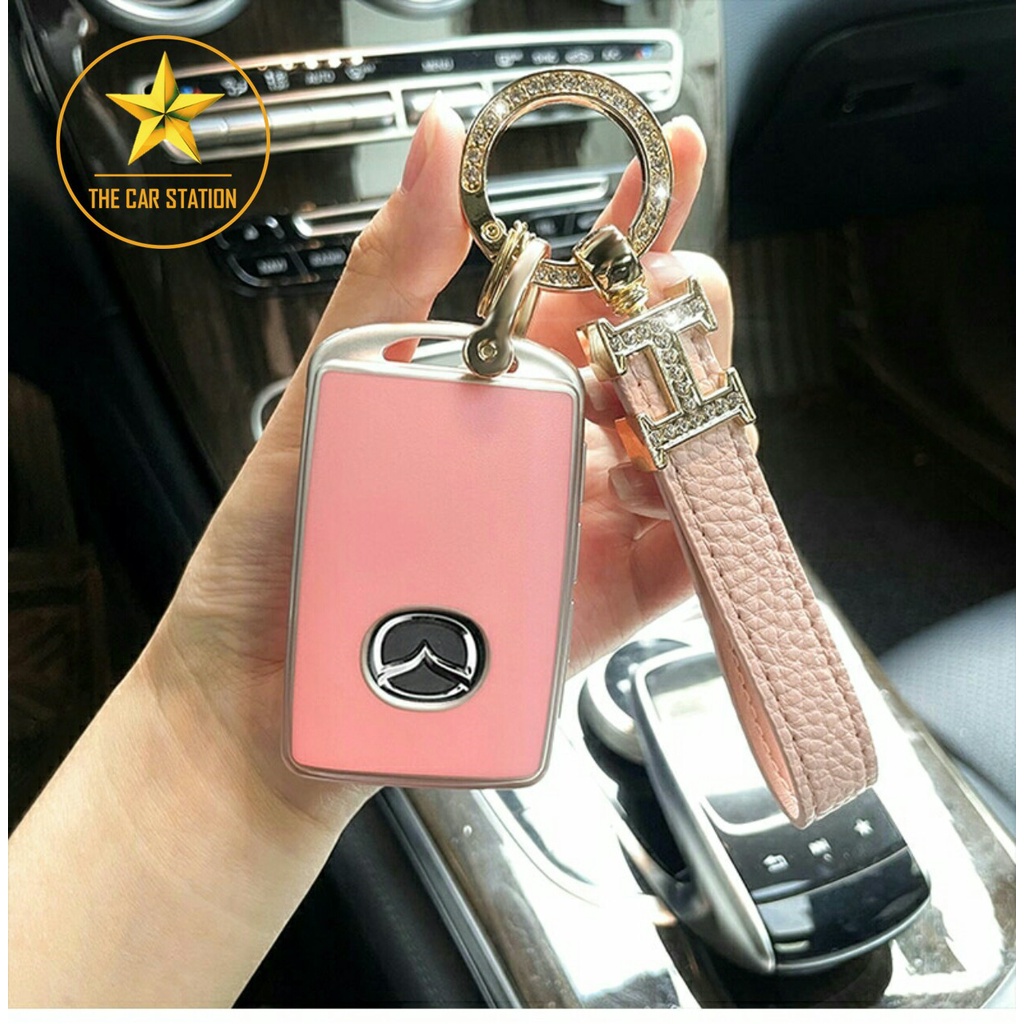 - Ốp đính đá bọc chìa khóa xe hơi ô tô Mazda 2 3 6 - Mazda CX 3 - CX 5 - CX 8 - CX 30 -  Bao da chìa khóa-Mẫu 08