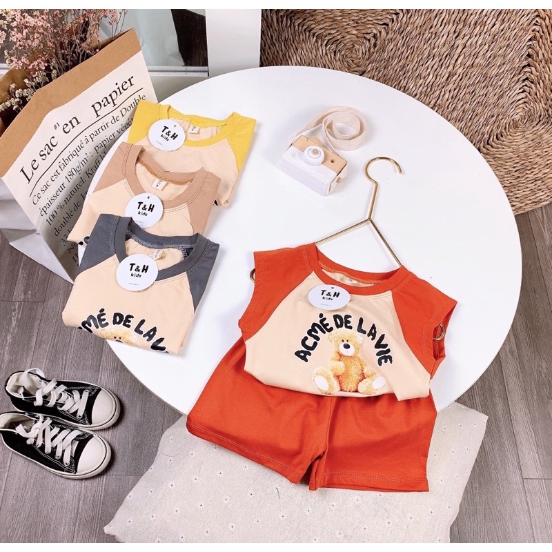 Bộ cotton sát nách ( tặng kèm vòng dâu tằm ) cho bé trai mùa hè từ 8-22kg chất liệu siêu mát
