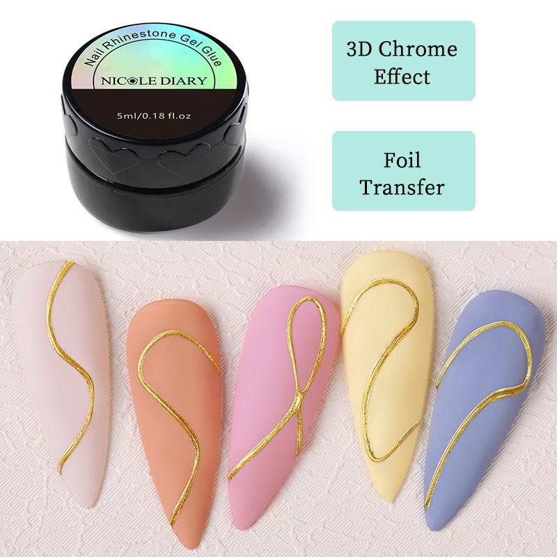 NICOLE DIARY Set 2 Lọ Bột Kim Tuyến Tráng Gương Trang Trí Móng Tay