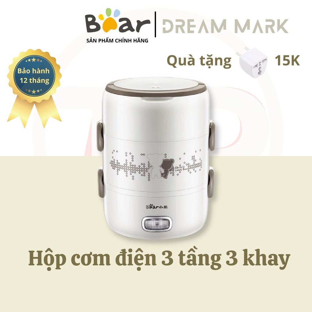 Hộp cơm cắm điện Bear DFH-S2358, 2.0 lít, 3 tầng, nấu chín, giữ nhiệt và hâm nóng cho thức ăn, dùng cho văn phòng