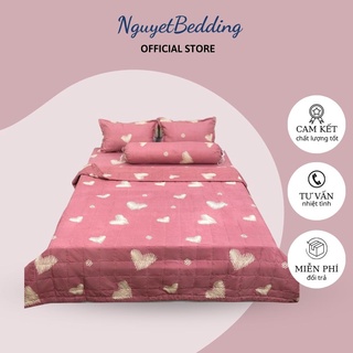 Trọn Bộ 5 Món Chăn Hè Ga Gối Chất Cotton Cao Cấp | Mẫu Tim Vàng (1 ga, 1 chăn hè, 2 vỏ gối nằm, 1 vỏ gối ôm)