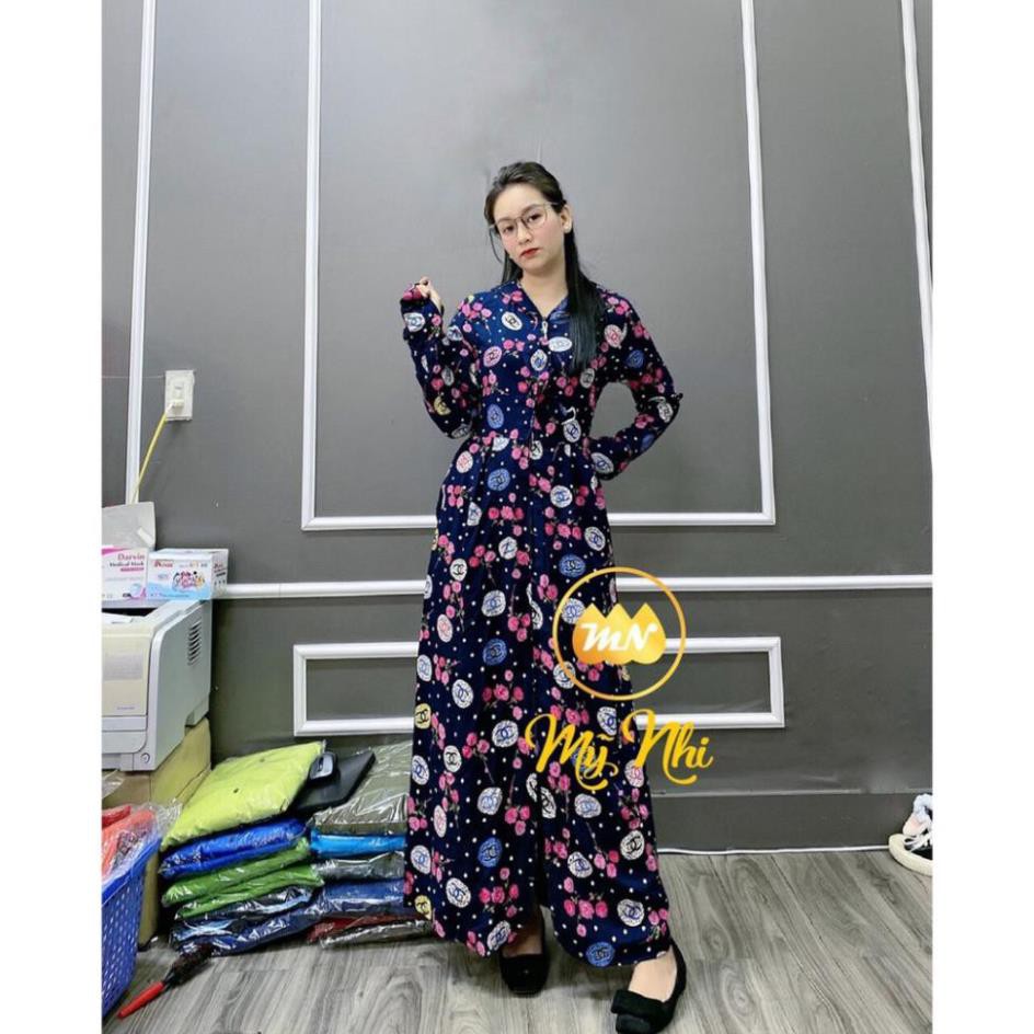 Áo chống nắng nữ toàn thân lanh nhung Nhật 3 lớp họa tiết hình dài kín chân - ao chong nang nu 3 lop