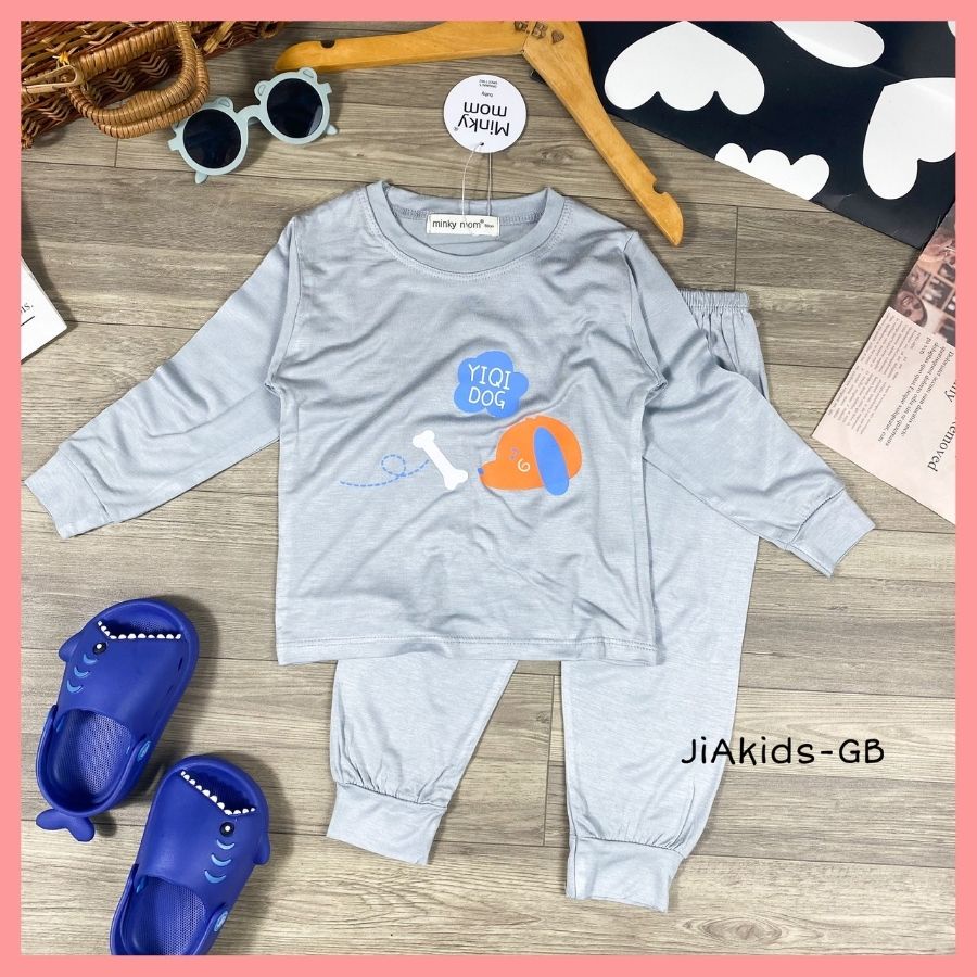 Bộ Thun Lạnh Dài Tay Cho Bé Trai Bé Gái 8-19kg -TD-IN61 In Hoạ Tiết Tối Giản Chất Vải Thoáng Mát