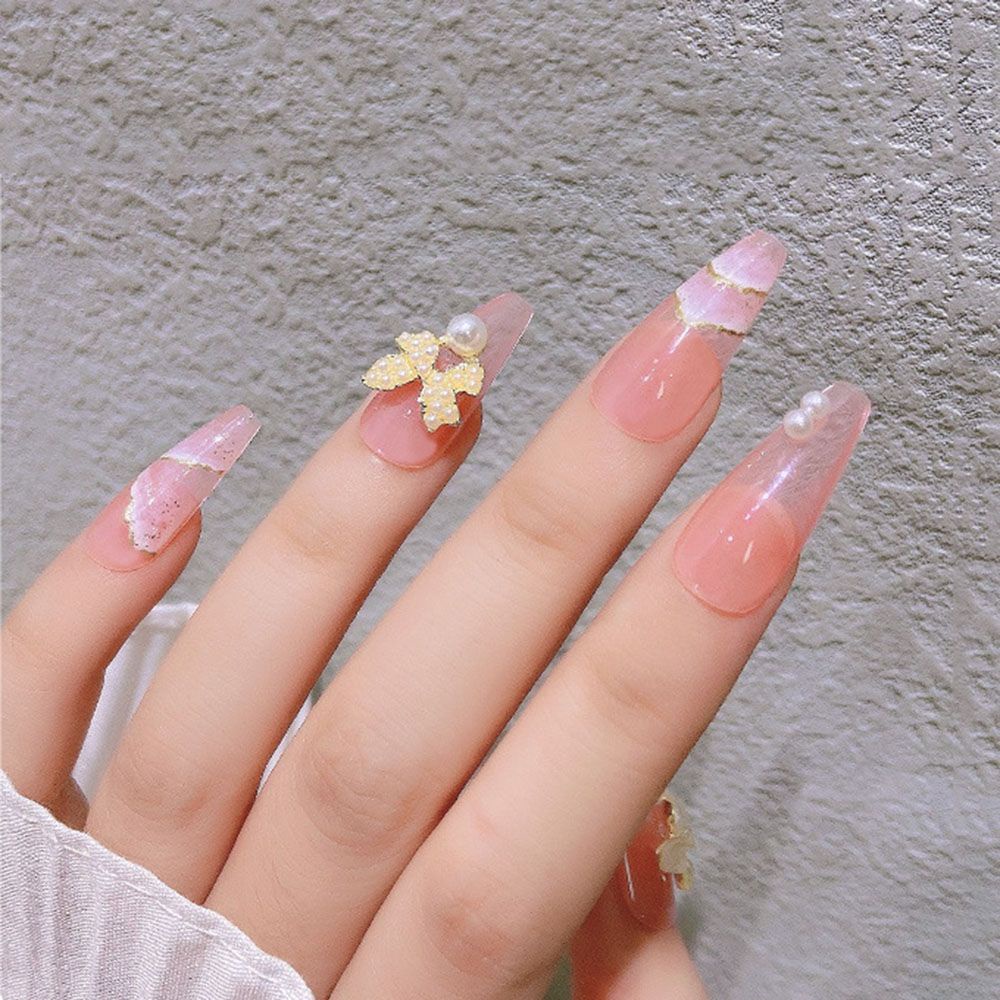 [Hàng mới về] Phụ kiện đính móng trang trí nghệ thuật đính ngọc trai giả hình hoa/bướm/mặt trăng/nơ diy