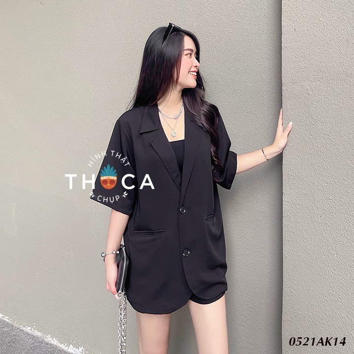 Áo khoác vest blazer tay ngắn túi nấp trơn trắng, đen, nude THOCA HOUSE cách điệu hiện đại, sang trọng | BigBuy360 - bigbuy360.vn