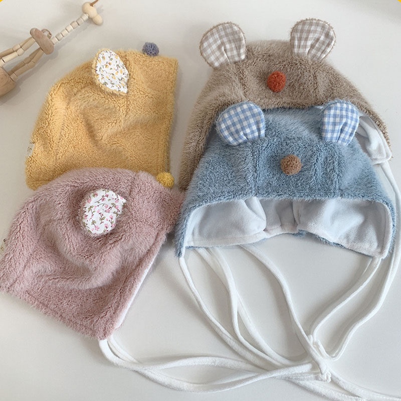 Mũ Bonnet Nhồi Bông Dày Mềm Mại Giữ Ấm Mùa Đông Cho Bé