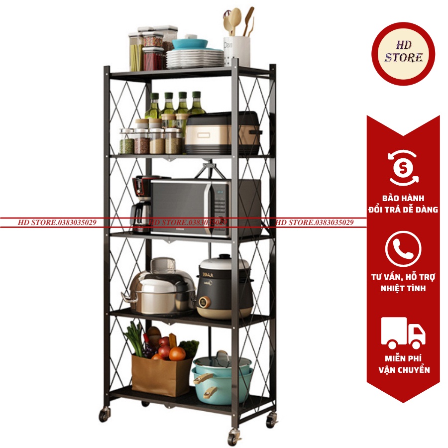🆓 Kệ Sắt - Kệ Để Đồ Đa Năng Gấp Gọn Có Bánh Xe - 5 TẦNG - Tiện Ích Cho Nhà Bếp, Phòng Ngủ, Phòng Khách
