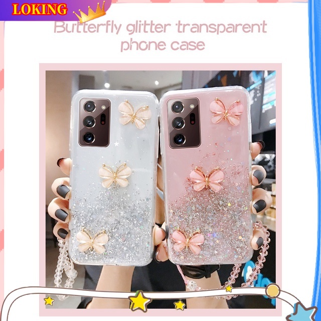 Ốp Điện Thoại Silicon Hình Bướm 3D Kim Tuyến Gắn Dây Đeo Cho Xiaomi Redmi Note 12 Pro Plus 11 10 9 Pro Note 11S 10S 9S