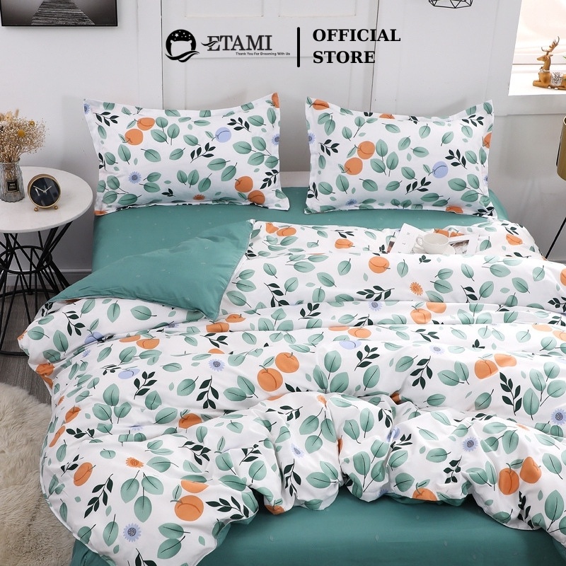 Bộ chăn ga gối  cao cấp ETAMI cotton poly quất nhỏ cute miễn phí bo chun drap giường , ga trải giường P136