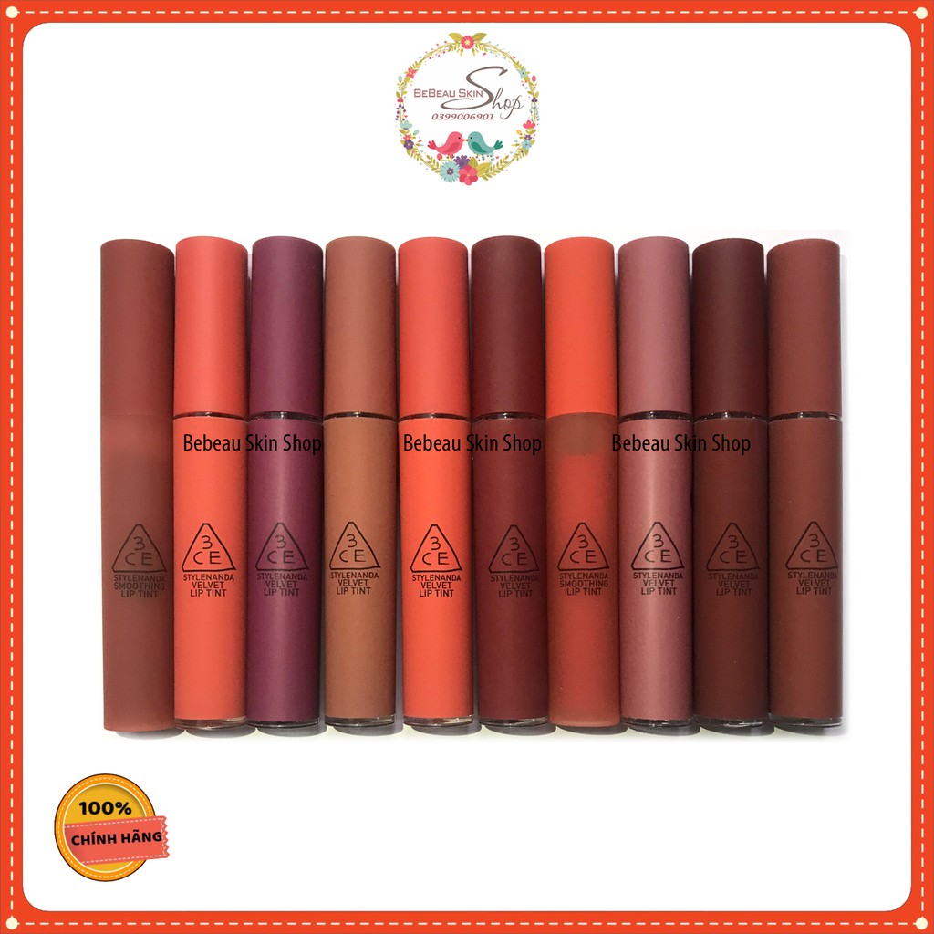 Son kem lì 3CE Velvet Lip Tint  [ BEBEAU ] Son Kem Lì 3CE Mịn Màng Như Nhung 4g Definiton  Bitter Hour Walk n talk