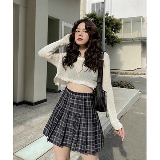 Set áo crop chân váy caro