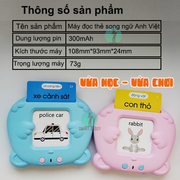 Máy đọc thẻ song ngữ Anh Việt đọc thẻ Flashcard cho bé với 112 thẻ tương ứng 224 từ vựng hàng Việt Nam