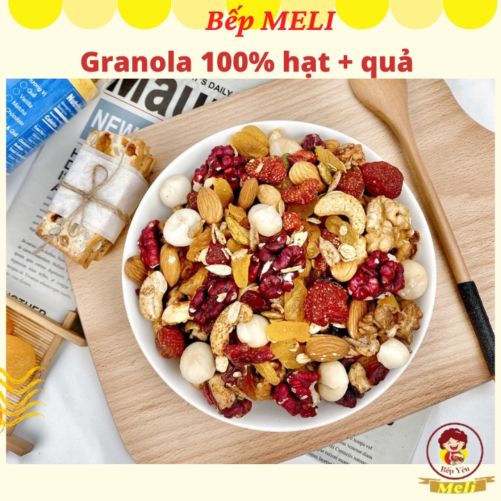 Granola 100% hạt &amp; quả nướng mật ong rất ngon 500g BẾP MELI giảm cân, ăn kiêng