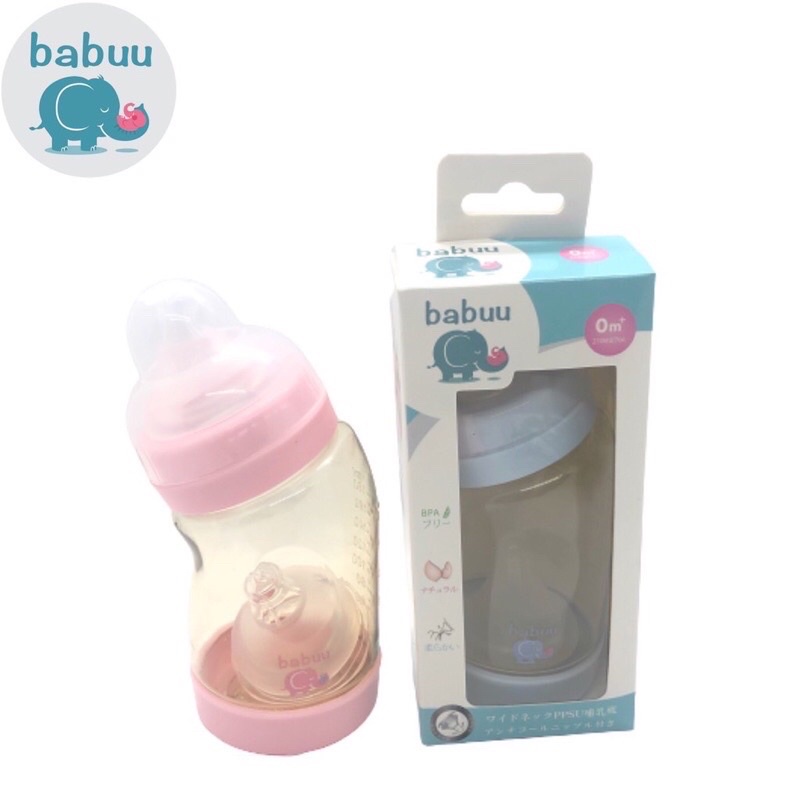 Bình sữa cong Babuu PPSU Nhật Bản 180ml/260ml tặng kèm núm